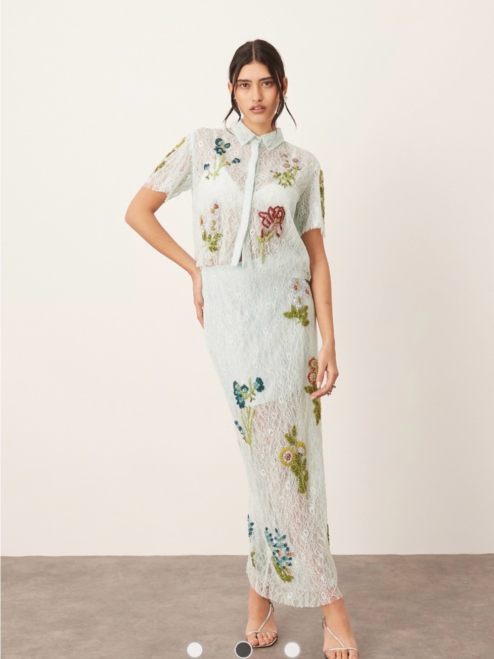 Arrange 2pieces  Mint Lace Embroidered set